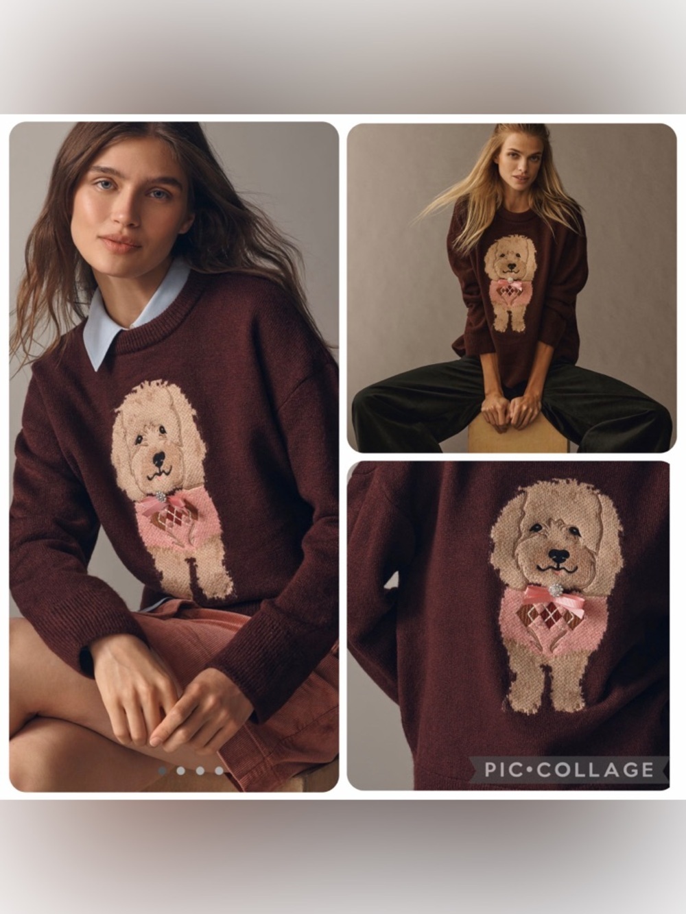 NWT new medium Anthropologie dog Crewneck Sweater wine lab burgundy - Picture 9 of 17